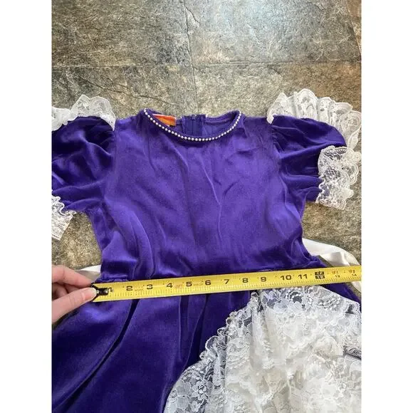 Vintage Classmate Fashions Velvet Purple Dress Ruffles Retro Kids Size 6